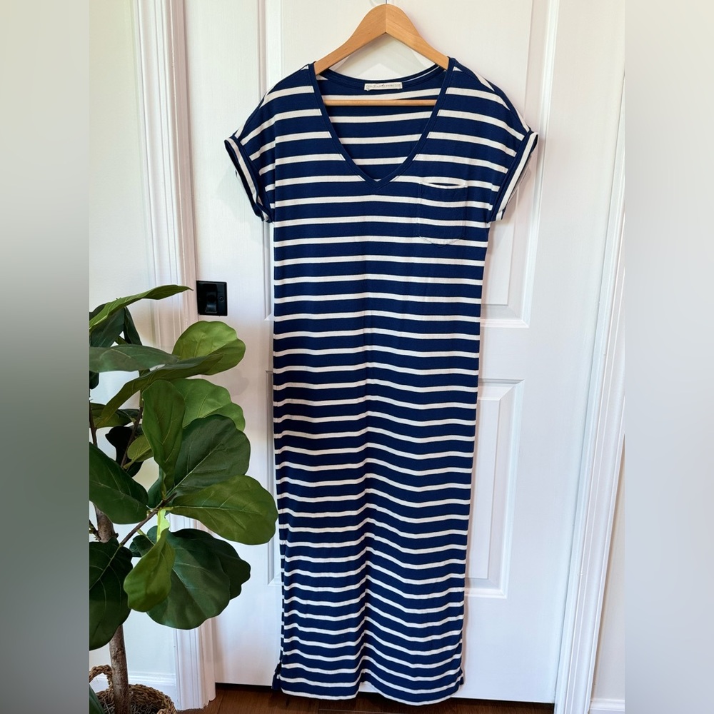 PERUVIAN CONNECTION Newport Maxi Striped Short Sleeve Dress